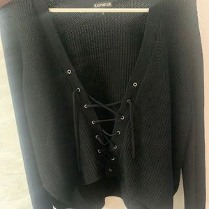 Black lace up knitted sweater